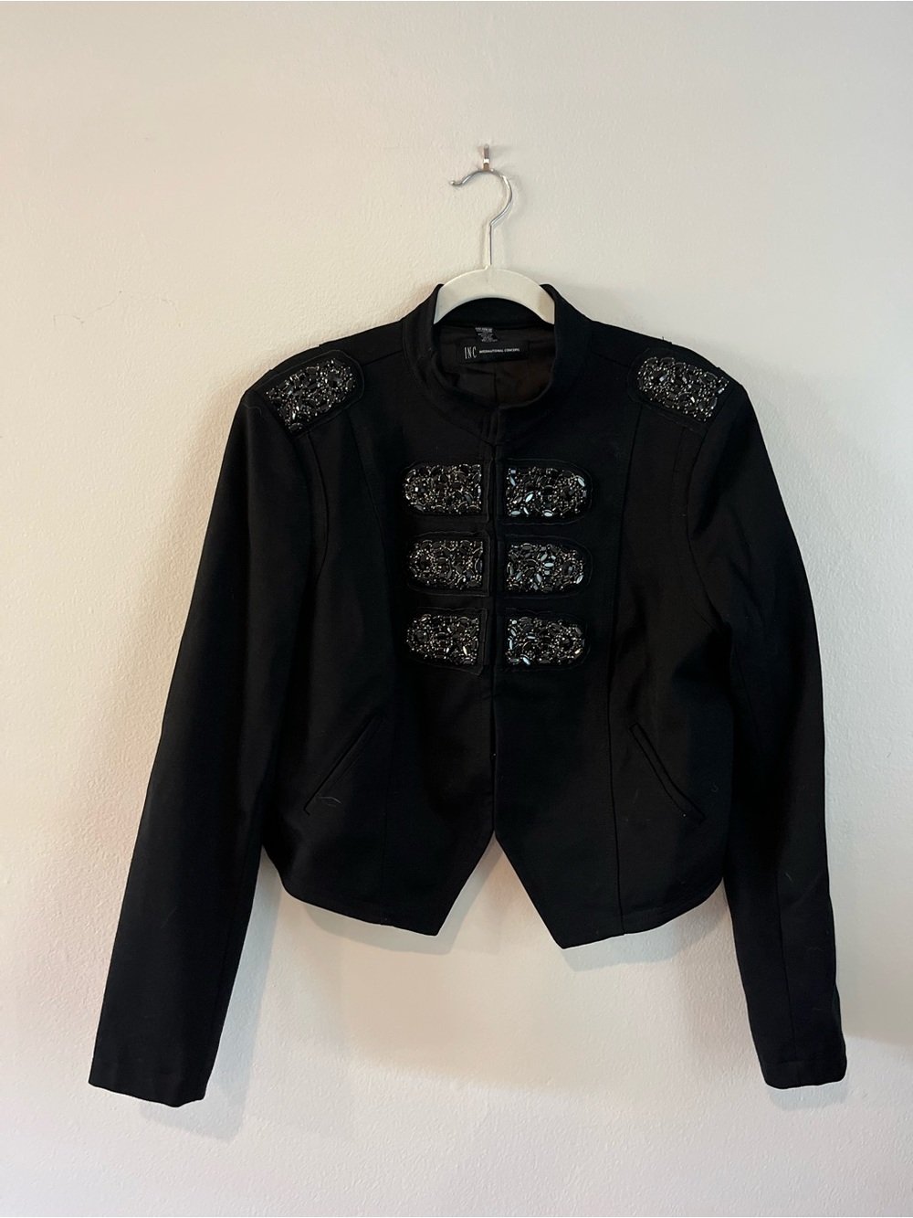 INC International Concepts Black Rhinestone Military Jacket Blazer XL